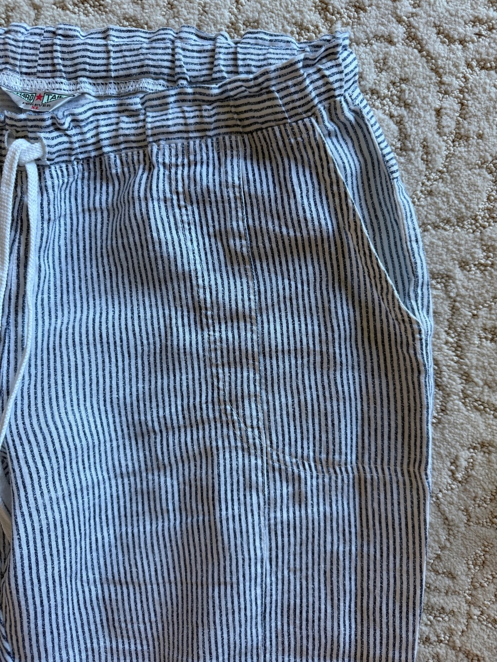 Hard Tail Women’s XL Striped Lightweight Drawstring Cropped Pants - Blue & White - Picture 4 of 11